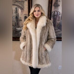 Saga Fox, Blue Fox Fur Coat Finland Origin 36” Stroller Length Shawl Collar L/XL